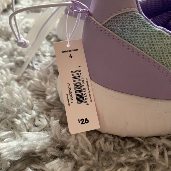Joe Fresh (Girls) Size 4 Sneakers (NWT) - sparkly aqua/lavender/pink - Picture 2 of 5